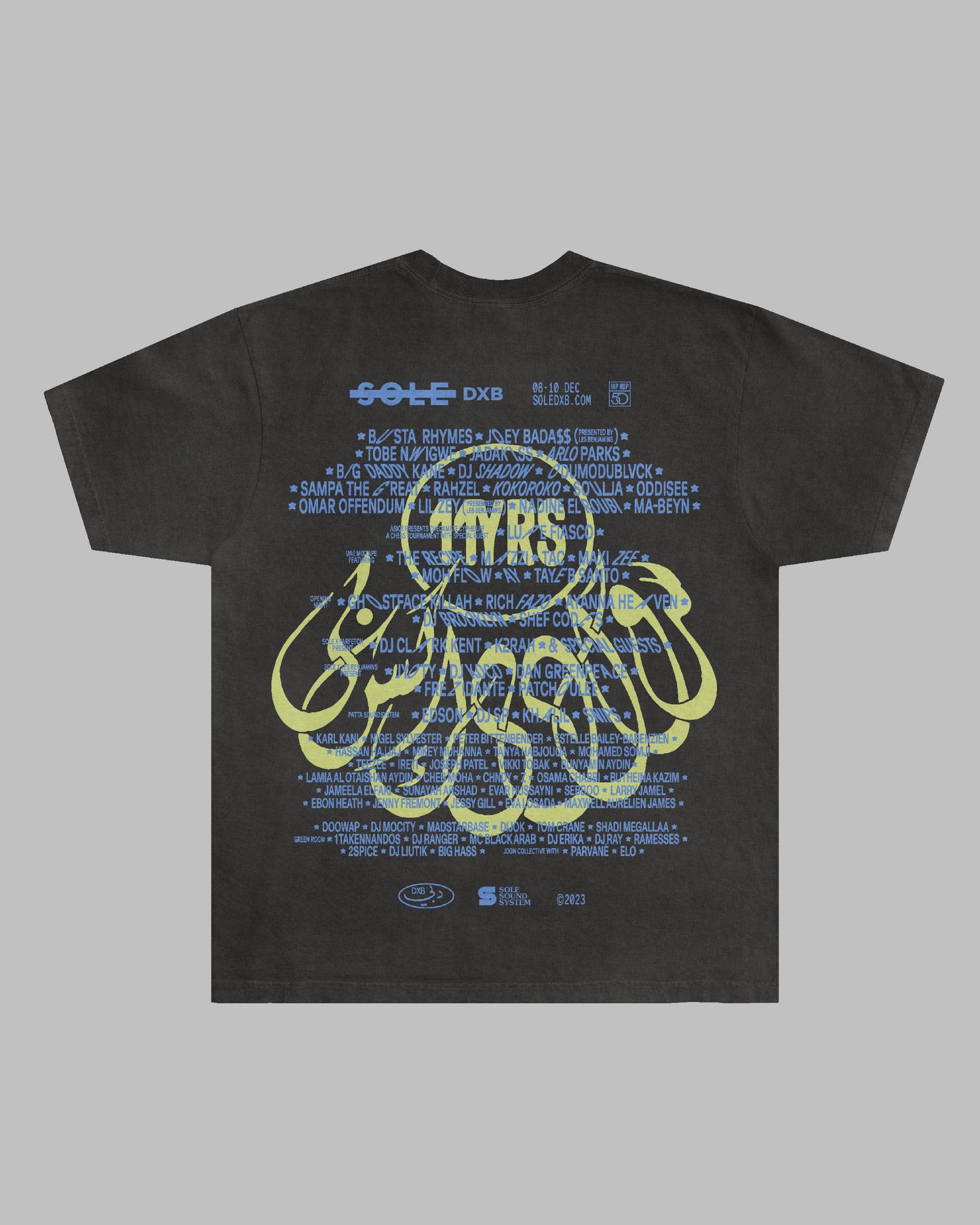SOLE DXB 2O23 - OFFICIAL LINE UP - BLUE / YELLOW - WASHED BLACK T-SHIRT
