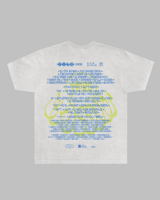 SOLE DXB 2023 - OFFICIAL LINE UP - BLUE / YELLOW  - WHITE T-SHIRT