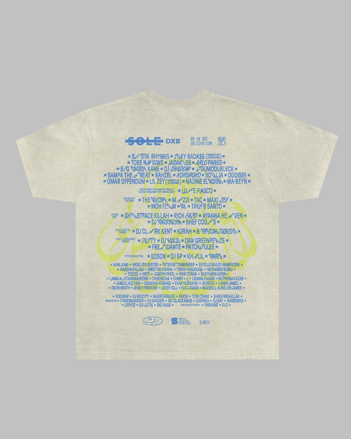 SOLE DXB 2023 - OFFICIAL LINE UP - BLUE / YELLOW- CREAM T-SHIRT